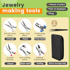 6 Pcs Jewelry Pliers Set Including Needle Round Bent Nose, Zipper Pliers, Wire Cutters, Crimper Nippers for Bracelet Beading DIY Craft Jewelry Making Supplies