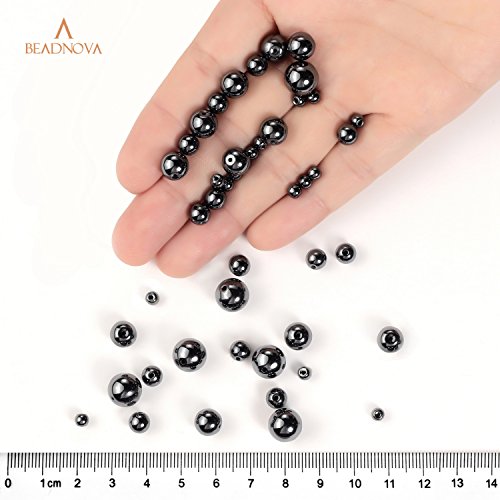 BEADNOVA 4mm Natural Hematite Gemstone Round Loose Beads for Jewelry Making (90-92pcs) - color: 23) Hematite Round Beads, size: 4mm
