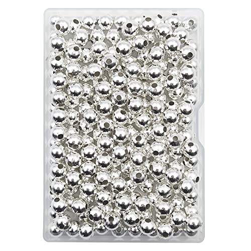 200 Pieces 8mm Silver Iron Metal Spacer Bead Round Loose Beads - size: 8mm