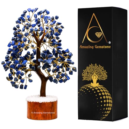 Amazing Gemstone Crystals and Healing Stones Birthday Gifts for Women - Lapis Lazuli Crystal Tree of Life Home Decor Stocking Stuffers, Bookshelf, Room, Meditation Gift for Dad Unique Birthday Gifts - color: Lapis Lazuli