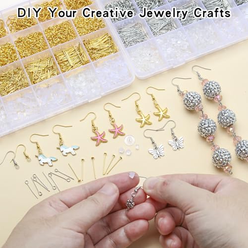 SONGIN Earring Making Kit, 1100 Pcs Jewellery Findings Earring Making Supplies Kit with Ear Hooks Posts Pins Open Jump Rings and 6 Styles Ear Backs (Silver) - color: Silver