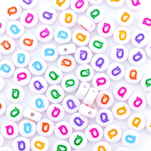 300Pcs Round Loose Letter Beads Q 4X7mm Individual Alphabet Beads for Friendship Bracelets Making - color: Round - Q