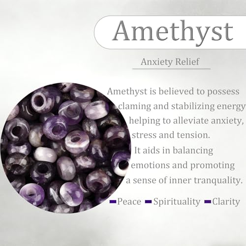 20Pcs Natural Amethyst Large Hole Beads, 8x14mm Rondelle Gemstone Spacer Beads 6mm Big Hole for Jewelry Making, Beading Bracelets, Macrame & Hair Braiding - color: Purple Amethyst