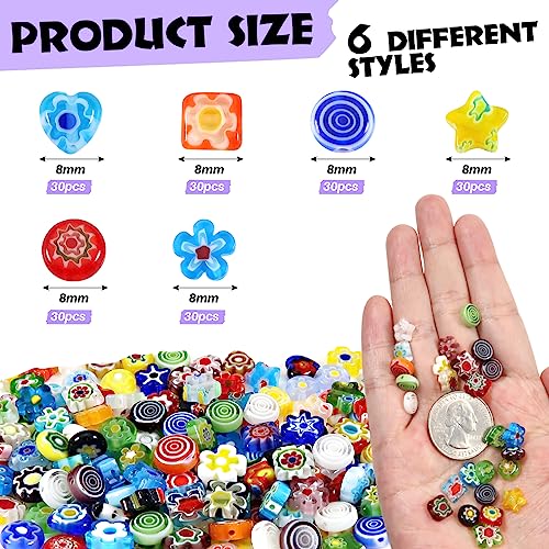 TOAOB 180pcs Assorted Lampwork Beads 8mm Glass Loose Spacer Beads for DIY Crafts Jewelry Making Bracelets Necklaces