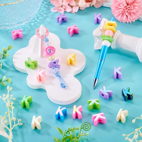 Beadthoven 20pcs Big Letter K Beads Large Hole Bubble Alphabet Acrylic Beads Charm Iridescent Plastic K Shape Loose Chunky Spacers for Jewelry Making Bracelet Necklace Keychains Shoelaces Crafts - color: K