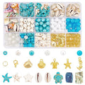 PandaHall 357pcs Starfish Shell Beads Ocean Jewelry Making Kit - 20g Synthetic Turquoise Seashells, Turtle & Mermaid Charms, Cowrie Shell Beads for Summer Beach Necklace, Bracelet & Anklet - color: Blue White Gold