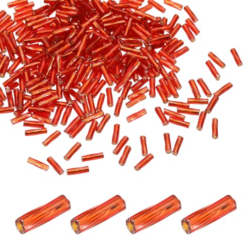 uxcell 1500Pcs Glass Bugle Seed Beads, 6x2mm Mini Long Tube Seed Beads Tube Loose Glass Seed Spacer Bead for DIY Earring Bracelets Necklace Jewelry Making Embroidery, Dark Bright Red - color: Dark Bright Red