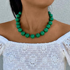 Caiyao Bohemian Colorful Acrylic Round Beaded Choker Necklaces Handmade Adjustable Resin Beads Clavicle Rope Necklace for Women Men Ethnic Costume Party Vacation Jewelry Gifts - color: Green