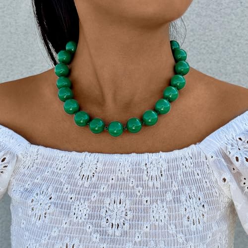 Caiyao Bohemian Colorful Acrylic Round Beaded Choker Necklaces Handmade Adjustable Resin Beads Clavicle Rope Necklace for Women Men Ethnic Costume Party Vacation Jewelry Gifts - color: Green