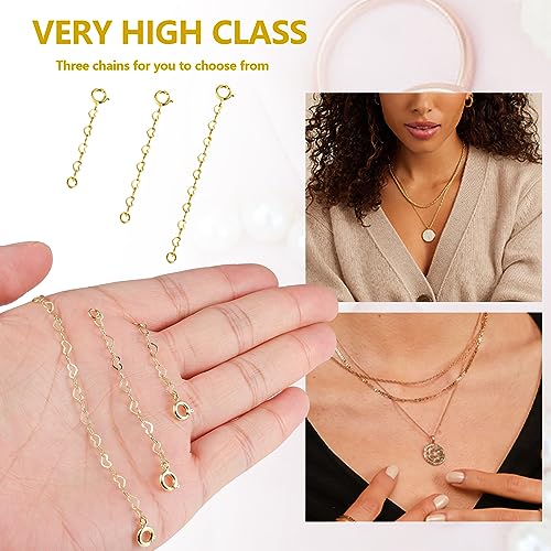 Gold Necklace Extenders,14K Gold Chain Extenders with Round Clasp, Durable Plated Solid Brass Necklace Bracelet Anklet Extension Chains(1 2 3 Inch,Gold Heart) - color: C-Gold, size: 1,2,3inch
