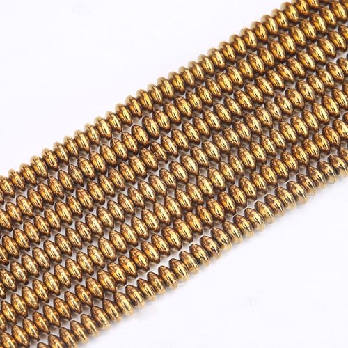 BONNY BOXX 1 Strand (150PCs) 2 * 4mm Rondelle Beads, Natural Abacus Disk Gold Hematitet Stone Beads Loose Spacer Gemstone for DIY Bracelet Necklace Jewelry Making - color: Gold Hematitet, size: 2*4MM