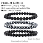 2/3-Pieces 4mm 6mm 8mm Natural Crystal Gemstone – Handmade Reiki Energy Healing Stretch Bracelets Jewelry for Yoga, Meditation, Unisex - color: 3 Pieces (BlackOnyx&Hematite&MatteBlackAgate), size: 6mm