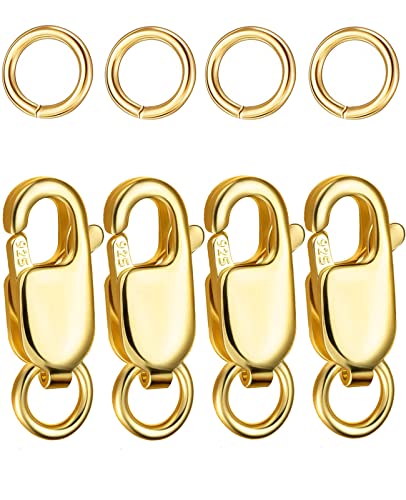 Dailyacc 925 Sterling Silver Lobster Clasp with Closed Jump Rings Gold Necklace Clasps and Closures for Jewelry Bracelet Extender,Made in Italy - color: 4pcs Gold, size: 0.39IN/10MM