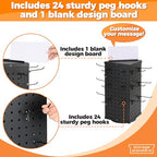 Rotating Pegboard Display Stand With 24 Hooks - Metal Spinning Peg Board Displays, Stands for Retail, Vendors, Selling & Shows - 4-Sided Craft Rack Organizer for Products, Accessories, Jewelry