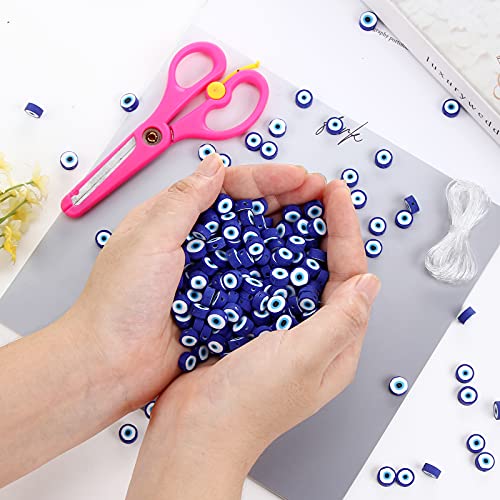 100pcs Evil Eye Polymer Clay 10mm Spacer Beads for Women Jewelry Making DIY Bracelet Necklace Hair Clip Accessories (Blue Evil Eye) - color: Blue Evil Eye