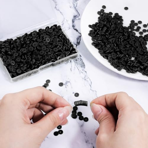Black Polymer Clay Beads, 6mm Heishi Bead for Jewelry Bracelets Necklace Making 1000PCS - color: Black