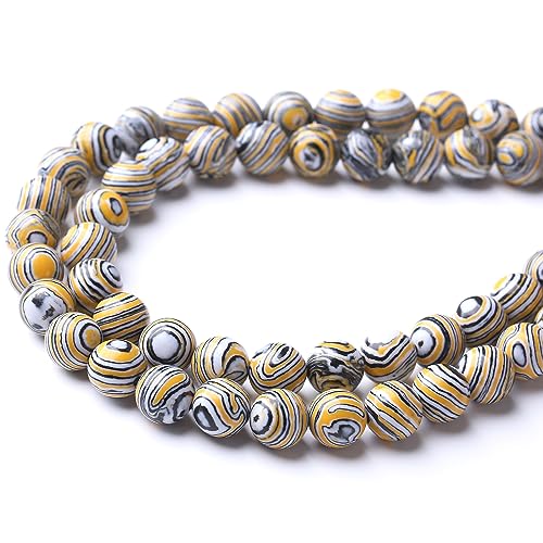 12MM Yellow Peacock Turquoise Round Loose Beads Natural Gem Beads Crystal Energy Stone Beads for Jewelry Making DIY Bracelet Necklace - color: Yellow Peacock Turquoise, size: 12MM