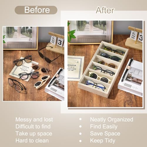 Juexica 4 Pcs Velvet Sunglasses Organizer Tray 6 Grid Sunglass Organizer Velvet Tray Stackable Glasses Display Case for Women Glasses Jewelry Display Watch (Linen) - color: Linen
