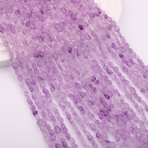 Natural Stone Beads 6-8mm Lilac Amethyst Oval Irregular Freeform Tumbled Loose Gemstone Beads for Jewelry Making 15 Inch Strand 50-55 Pcs - color: Lilac Amethyst -1 strand15”-approx. 55 beads