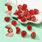 Ornazy 20 pcs Lampwork Raspberry Summer Cute Glass Fruit Beads Handmade Imitation Food Beads for DIY Earring Necklace Jewelry Supplies
