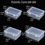Nail art toolbox Bead Organizers-8 Pcs Jewelry Organizers and Storage Plastic Storage Cases Mini Clear Bead Containers Transparent Boxes with Hinged Lid and Rectangle Clear Craft Supply Case - size: 8 Pieces Big Sizes Mixed