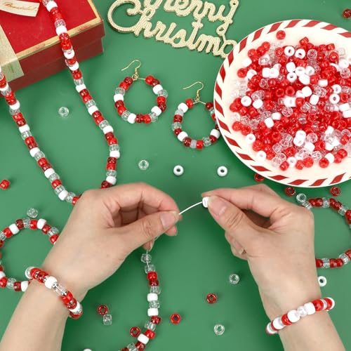 UPINS 1200Pcs Red White Pony Beads,Valentine's Glitter Pony Beads Bulk for Necklace Bracelets Earrings Jewelry Making Supplies DIY Craft Hair - color: Solid Glitter Red and White