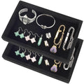 2 Pcs 9" x 5.7" Velvet Jewelry Tray Jewelry Display Tray, Stackable Empty Plate Trays for Earrings Necklaces Bracelet Rings Display Showcase - Black - color: Black, size: Flat Tray 9"x5.7"