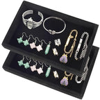 2 Pcs 9" x 5.7" Velvet Jewelry Tray Jewelry Display Tray, Stackable Empty Plate Trays for Earrings Necklaces Bracelet Rings Display Showcase - Black - color: Black, size: Flat Tray 9"x5.7"