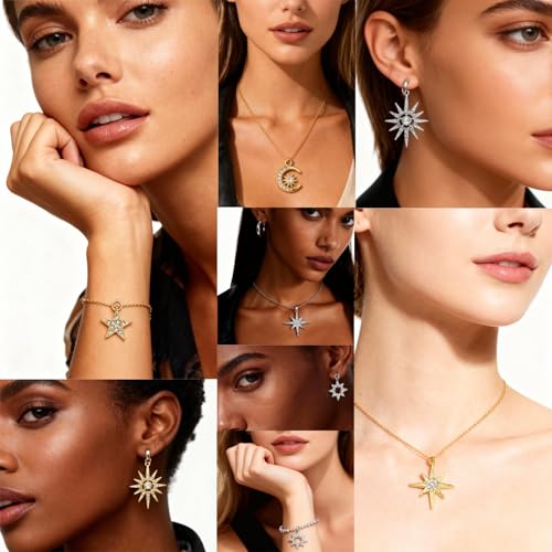 stino 48/56 Pieces Jewelry Celestial Charms Set, Silver & Gold Plated Moon Star Sun Pendants, DIY Jewelry Making Accessories - style: Rhinestone