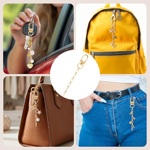 Hzopcw 20pcs Gold Keychain Making Kit, Key Ring Swivel Snap Hook Chains, Extender Keychain Bag Charm Kits for DIY Crafts Jewelry Making Handbag Purses- E2 Style - color: Gold-20pcs-E2 Style