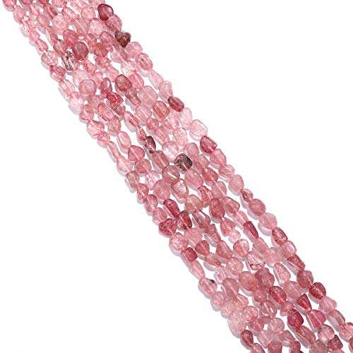 BEADIA Irregular Natural Strawberry Crystal Stone Loose Semi Gemstone Beads for Jewelry Making 5-8mm 38cm - color: Strawberry Crystal, size: 5-8mm 38cm