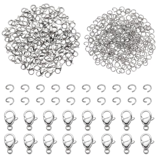 PandaHall 300 pcs 5mm 20 Gauge 304 Stainless Steel Jump Rings with 100pcs Lobster Claw Clasps for Earring Bracelet Necklace Pendants Jewelry DIY Craft Making, Stainless Steel Color - color: Stainless Steel Color-400 pcs, size: 5mm Jump Rings