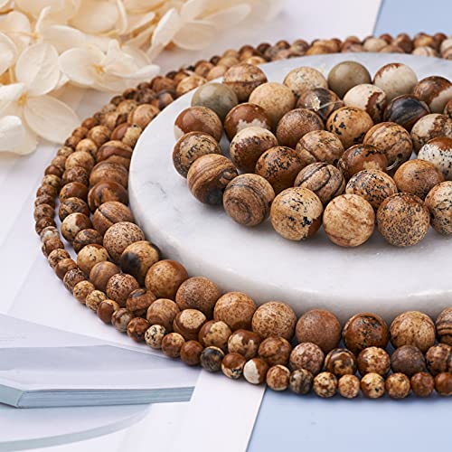 Craftdady 4 Strands Natural Picture Jasper Beads 4mm-8mm Polished Round Healing Energy Gemstone Loose Beads for DIY Bracelets Necklaces Earrings Jewelry Crafts, Total About 230pcs - color: Brown Picture Jasper