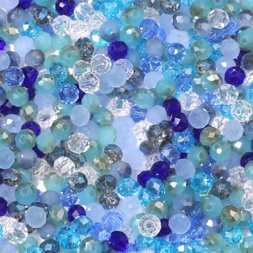 Songxi 300pcs 6mm Blue Glass Beads for Jewelry Making, 5 Style 3 Size Crystal Beads for Bracelets Jewelry Making, Spacer Beads for Keychain Making Necklace Earring DIY Arts and Crafts - color: Blue, size: 6mm