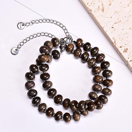 Natural Healing Gemstone Bracelet Handmade Yoga Stretch Elastic Bracelet Stress Relief Crystal Jewelry for Men and Women - color: Bronzite (Release Pressure), size: 5x8