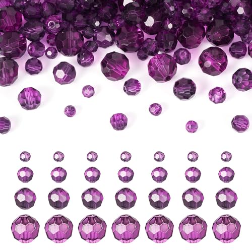 4 Strands 4/6/8/10mm Transparent Glass Beads Round Faceted Crystal Glass Loose Spacer Beads for DIY Friendship Bracelet Necklace Jewelry Making Craft Supplies Home Decor, Purple - color: 4/6/8/10mm-Purple