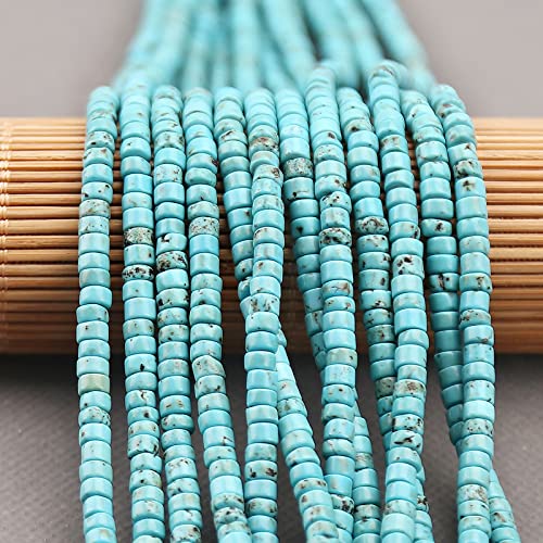 150PCs Natural Blue Turquoise Spacer Beads, Loose Semi Precious Flat Round Gemstone Heishi Disc Stone Beads for Beading Jewelry Making 4mm*2mm 38cm - color: Blue Turquoise, size: 4MM*2MM