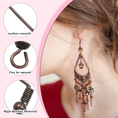 TOAOB 100pcs Earring Hooks Hypo Allergenic French Ear Wires with Ball and Coil 18mm Red Copper Fish Hook Earrings Making Supplies Jewelry Findings - color: Red copper