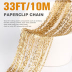 33FT Gold Paperclip Chain Jewelry 2MM 18K Gold PVD Plated Stainless Steel Paperclip Link Chain Roll Bulk for Jewelry Making - color: 2mm gold
