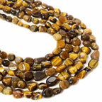 6-8mm Natural Yellow Tiger Eye Nuggets Oval Free Tumbled Pebble Semi Precious Gemstone Loose Stone Beads Approx 15.5 inch for DIY Jewelry Making - color: Yellow Tiger Eye