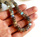 RARE GEMSTONE Natural Labradorite Flashy Fire Faceted Rondelle Beads, Stunning Blue Fire Rainbow Effect Gemstone for Jewelry Making, Size: 7-8mm On 10-Inch Strand