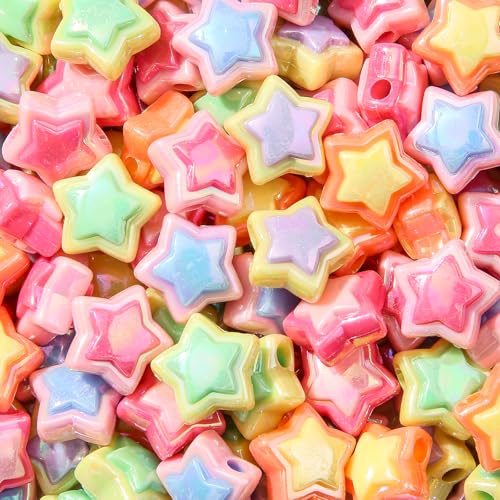 150pcs Ab Color Star Beads Acrylic Bead Stars Shape Beads for Jewelry Making Handmade DIY Bracelet, Charms Keychain Craft Supplies (Star) - color: star