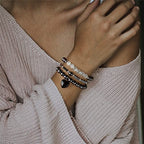 Vinswet Healing Crystal Beaded Bracelets for Women,Natural Amethyst Gemstones Bracelet,Anxiety Stress Relief Heart Charm Bracelet Handmade purple Jewelry Gifts for Women - color: Hematite&Moonstone