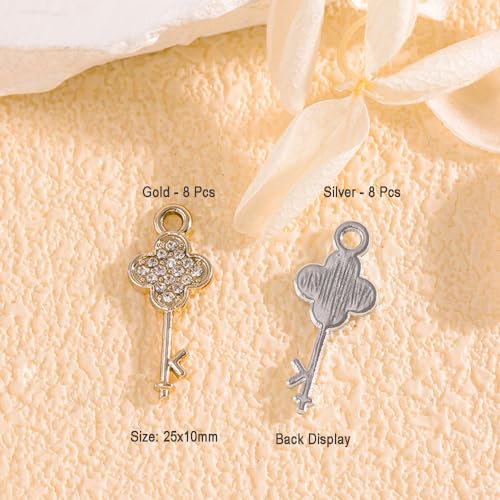 16-Pcs Crystal Jewelry Making Charms Silver Pendant Charm For Women Making Jewelry Crafts Rhinestone Charms - color: Key