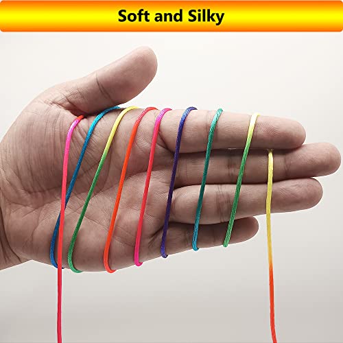 2 mm 330 Feet Satin Nylon Cord String for Jewelry Making Bracelet Necklaces Beading Thread Rattail Macrame Kumihimo Chinese Knot Craft - size: Rainbow
