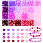 DUQGUHO 8mm Pink Purple and Red Beads for Bracelets Glass Beads for Jewelry Making 24 Colors Round Beads Bulk 520PCS - color: 13-Pink Purple Red
