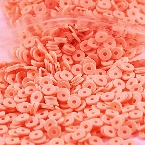 2000pcs Orange Clay Beads for Bracelets Making, Flat Round Polymer Clay Beads 6mm Heishi Beads for Jewelry Making Earring Bracelets Necklace - color: Orange 21