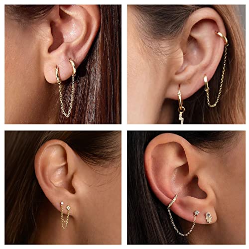 4Pcs Gold Earrings Connector Chains Set for Women, Convertible Dangle Chain for Double Piercings 50mm - color: gold 3pcs