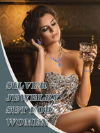 Henoyso 5 Pcs Rhinestone Jewelry Sets Prom Purse Jewelry Rhinestone Clutch Purse Bride Necklace Earrings Bracelets for Women - color: Royal Blue