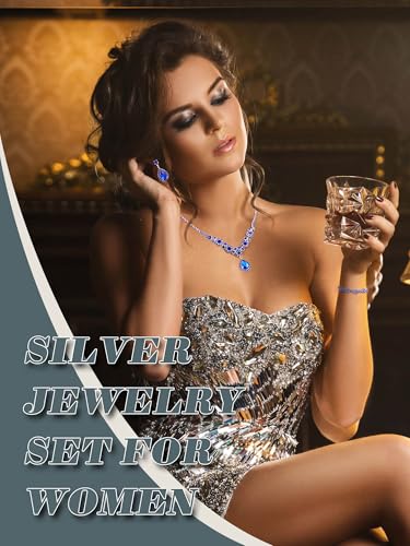 Henoyso 5 Pcs Rhinestone Jewelry Sets Prom Purse Jewelry Rhinestone Clutch Purse Bride Necklace Earrings Bracelets for Women - color: Royal Blue